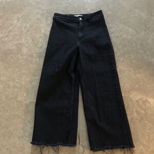 MNG Black Wide Leg High Waisted Jeans with Frayed Hem